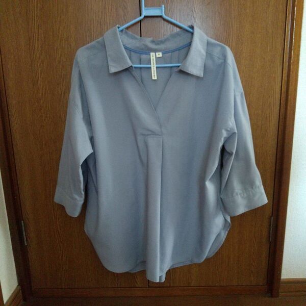 スキッパーシャツ ブラウス 七分袖 M グレー