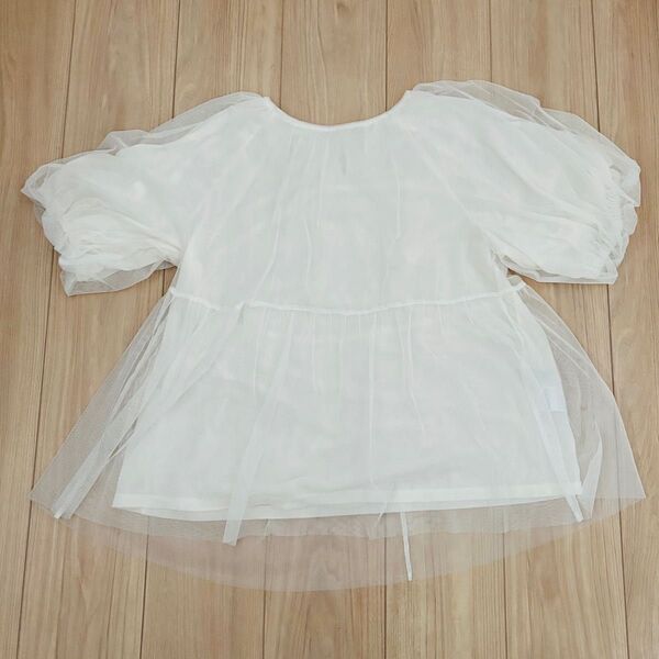 レディース トップス 半袖 チュール Tシャツ 夏服 白 M しまパト