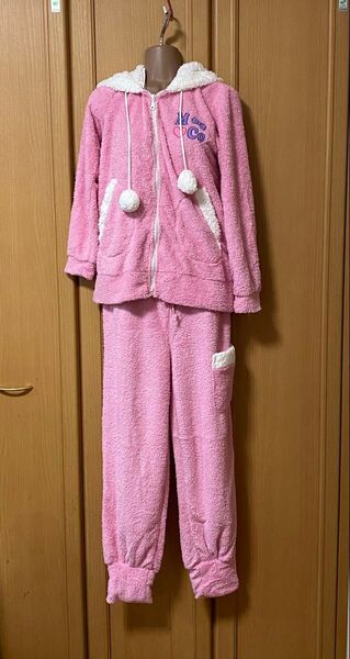 未使用品 レディース ルームウェア ピンク M〜L 長袖 セットアップ 上下セット パイル地