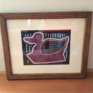 パナマ モラ 鳥 額絵 刺繍額装完成品 壁掛け