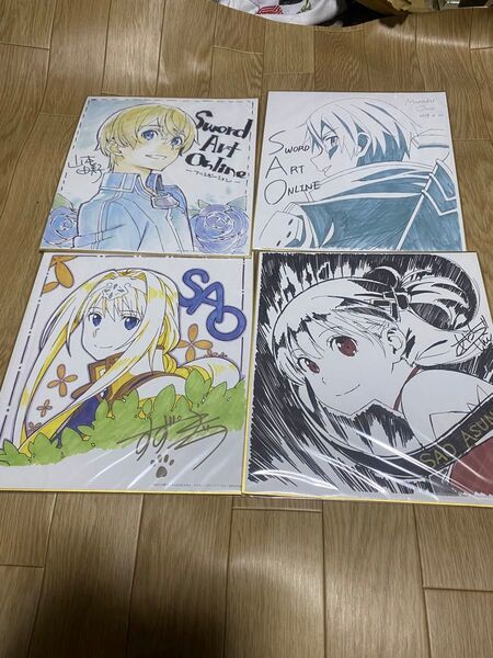 ソードアート・オンライン イラスト色紙 直筆サイン入り 4枚セット