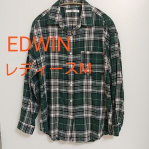 【美品】EDWIN レディースフランネルシャツ Mサイズ チェック柄