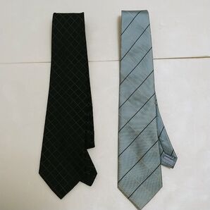 ネイビー&水色のチェックネクタイ2本セット