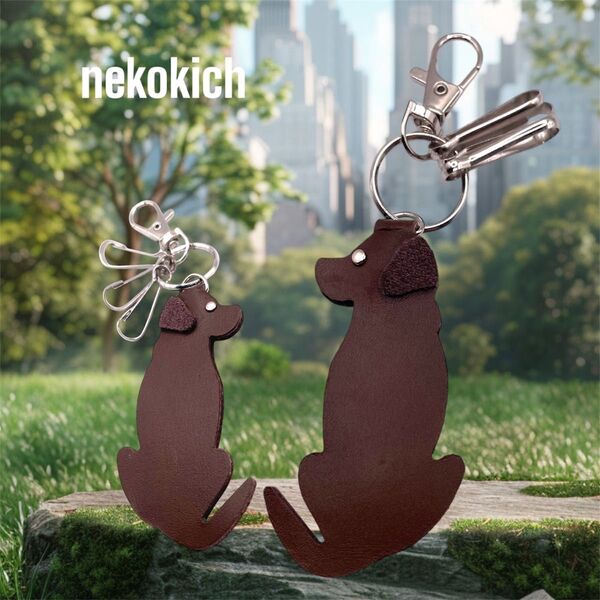 本革 犬モチーフ キーホルダー チャーム バックチャーム ストラップ キーリング ハンドメイド レザークラフト ラッピング無料