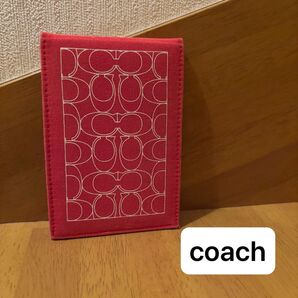 COACH ミラー 携帯用 化粧用 スタンド型 シグネチャー レッド 非売品 ノベルティ