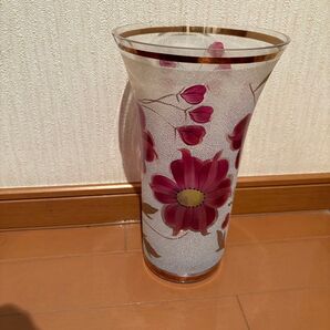 花瓶 ガラス フラワーベース ピンク ゴールド 花柄