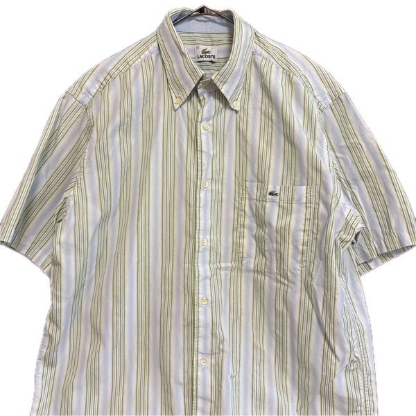 ラコステ Lacoste 半袖シャツ メンズ ボタンダウン ストライプ サイズ42 (M〜Lサイズ相当) K-1