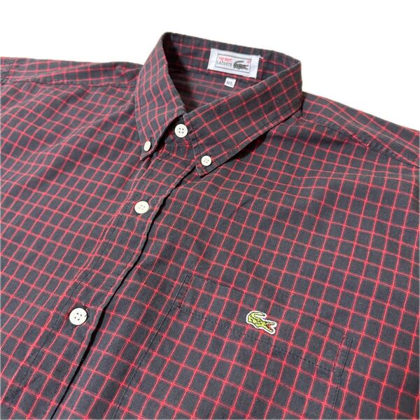 LACOSTE ラコステ 半袖シャツ チェック柄 レッド系 メンズ XLサイズ K-5