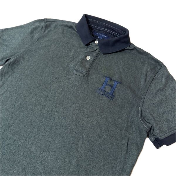 トミーヒルフィガー Tommy Hilfiger 半袖ポロシャツ メンズ Lサイズ ビックロゴ K-11