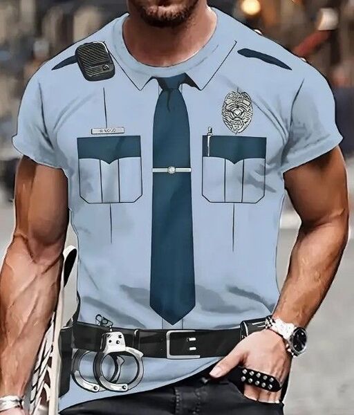 送料無料!コスプレ錯覚だまし絵トリックアートTシャツ【警察policeユニフォーム】LLサイズ相当シャツおしゃれ・おもしろ