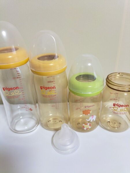 哺乳瓶 240ml 160ml 4本セット 乳首未使用SS 母乳実感 ガラス プラスチック製 Pigeon ピジョン 哺乳瓶 乳首