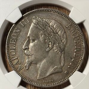 【AU50】1868BB 5フラン銀貨 ナポレオン3世 スラブ歪みあり NGC
