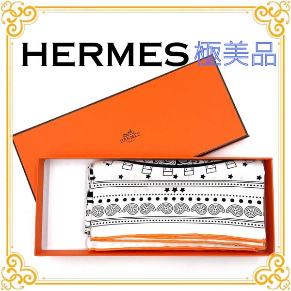 HERMES エルメス カレ55 オールアボード All Aboard! レディース スカーフ シルク ハンカチ ホワイト 極美品