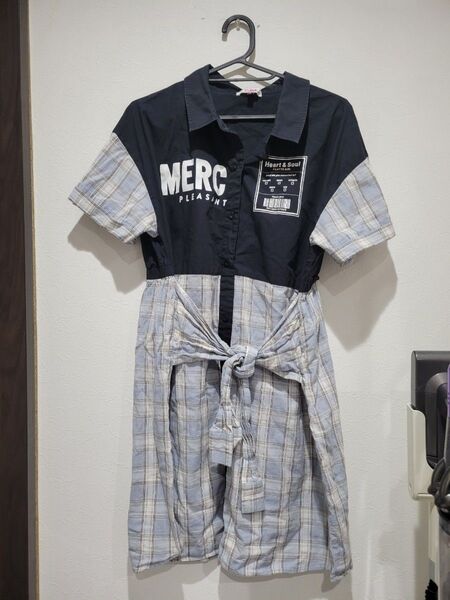 ピンクラテ PINK-latte キッズ 重ね着風 ワンピース Mサイズ 150サイズ程度 子供服 シャツワンピース
