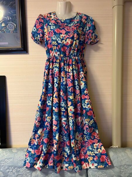 半袖ワンピース Mサイズ ワンピース 花柄 ロング 半袖