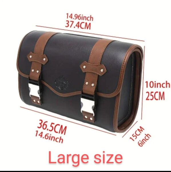 バイクサイドバッグ Large size 黒×茶 防水PUレザー 片側1個 オートバイ バック サドルバッグ