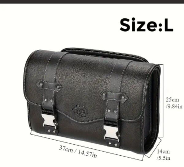バイク サイドバッグ ブラック LARGE size 片側1個 オートバイ サドルバッグ 防水 PUレザー