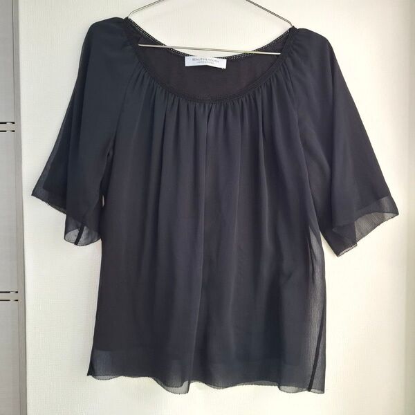 【BEAUTY&YOUTH UNITED ARROWS】ビューティーアンドユース★シフォンカットソー★ブラック黒