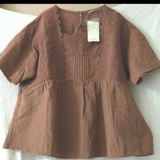 新品タグ付き サマンサモスモス コットンリネン スカラップレースブラウス