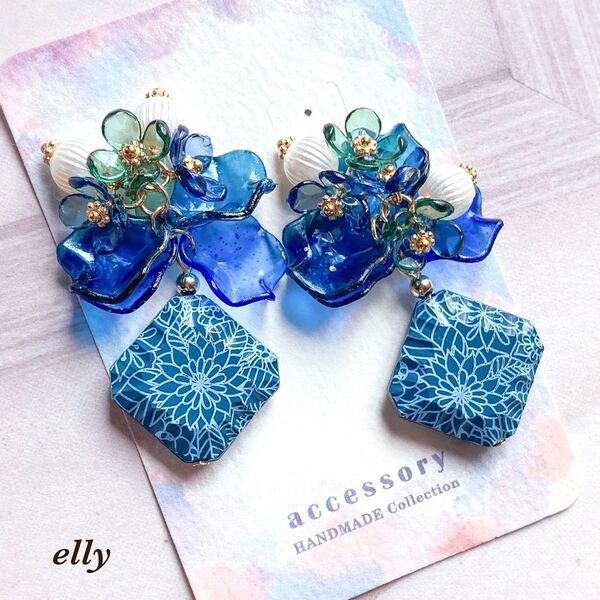 【ごんざれす様】ハンドメイド 塗装/ペイント 手染めビーズ 塗装フラワー ピアス イヤリング