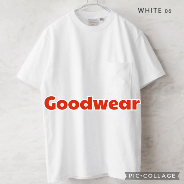 ■新品未使用【Goodwear】USAコットン S/S 四角ポケット Tシャツ、無地、半袖、ショートスリーブ、ホワイト、白、XL