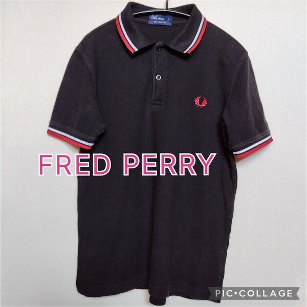 【FRED PERRY/フレッドペリー】半袖ポロシャツ、ショートスリーブ ポロシャツ、S、ブラック×レッド×ホワイト、黒×赤×白