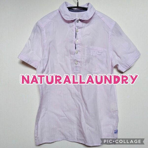 【NATURAL LAUNDRY/ナチュラルランドリー】ラウンドカラー プルオーバー半袖シャツ、2(S〜Мくらい)、ピンク