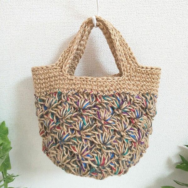 176 麻ひもバッグ ハンドメイド 麻紐バッグ アッシュ