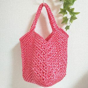 スズランテープ スクエアバッグ ハンドメイド レッド ②