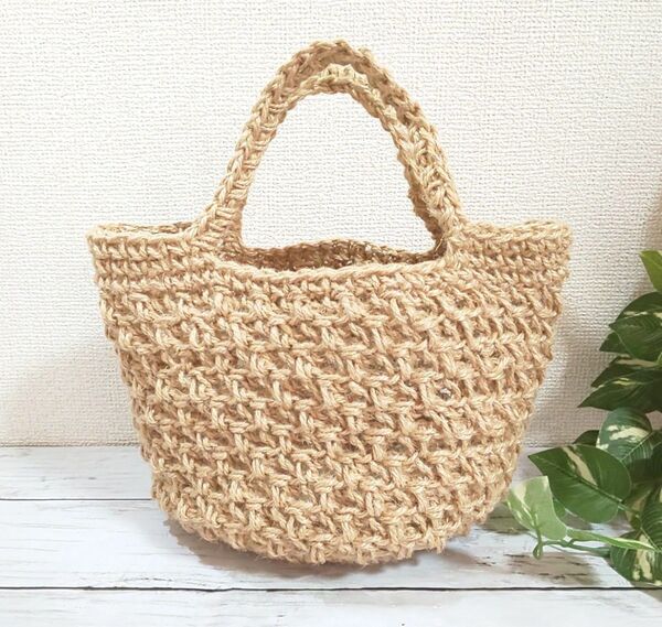 105 麻ひもバッグ ハンドメイド 麻紐バッグ