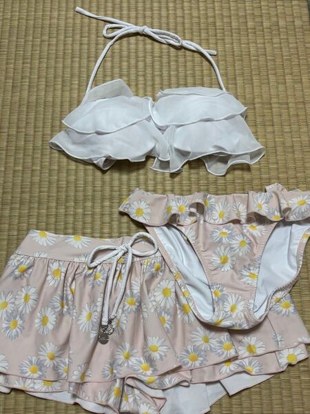 水着 上下セット ビキニ スカート付き 花柄ピンク