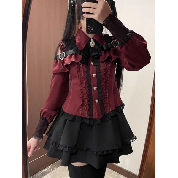 【新品】ゴスロリ トップス スカート セットアップ ロリータ 量産型 地雷系 赤 コスプレ 制服