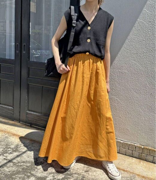 Spick&Span スピックアンドスパン リネン混 フレアスカート オレンジ