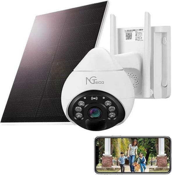 3MP防犯カメラ 屋外 ソーラー IP65防水 ネットワークカメラ夜間カラー撮影(6灯)345°広角レンズ 警報 10000mAh