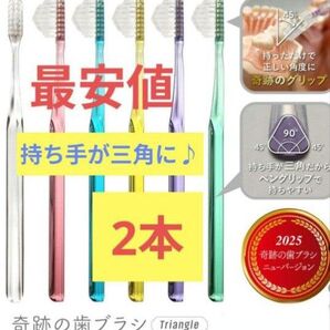 【正規品】奇跡の歯ブラシ 持ち手が三角 リニューアル品 大人用歯ブラシ 衛生用品 仕上げ磨き 虫歯予防 2本 tjx8j