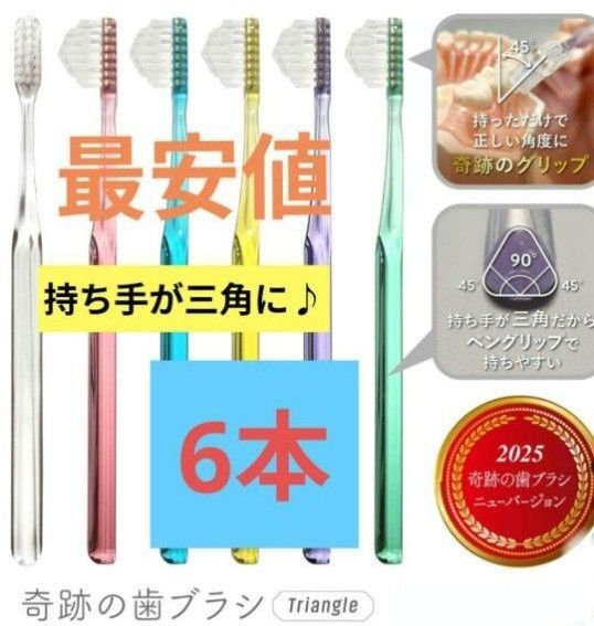 【正規品】奇跡の歯ブラシ 持ち手が三角 リニューアル品 大人用歯ブラシ 衛生用品 歯科医院専用歯ブラシ 6本★wi6t