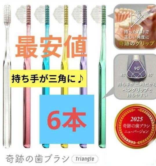 【正規品】奇跡の歯ブラシ 持ち手が三角 リニューアル品 大人用歯ブラシ 衛生用品 仕上げ磨き 虫歯予防6本 r2ulm
