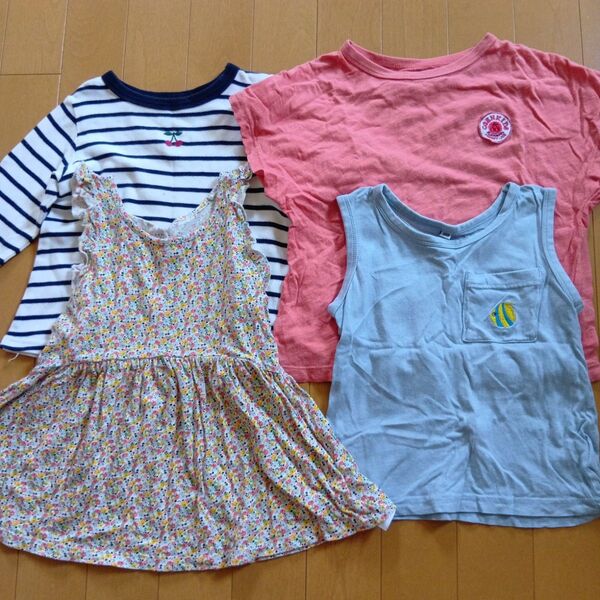 女の子 長袖カットソー 半袖Tシャツ タンクトップ トップス 春夏服 4点セット まとめ売り