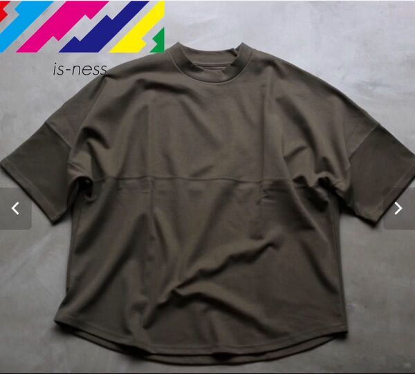 美品 イズネス is-ness DOLMAN SLEEVE T-SHIRT カーキ L オーバサイズ Tシャツ