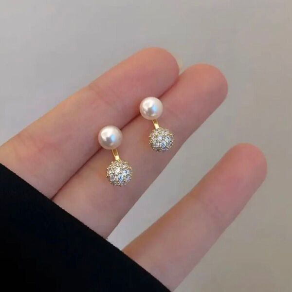 No.158 silver925 2way パール クリスタル スタッドピアス