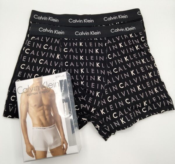 【Lサイズ】Calvin Klein(カルバンクライン) コットンストレッチ ボクサーパンツ 黒 ロゴ 2枚 男性下着 U2662