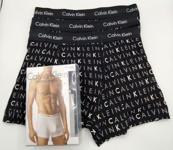 【Lサイズ】Calvin Klein(カルバンクライン) コットンストレッチ ボクサーパンツ 黒 ロゴ 3枚 男性下着 U2662