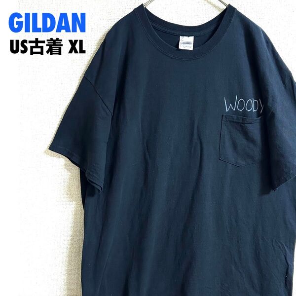 US古着 GILDAN ギルダン 半袖ポケットTシャツ ポケT バックプリント XL ゆるだぼ