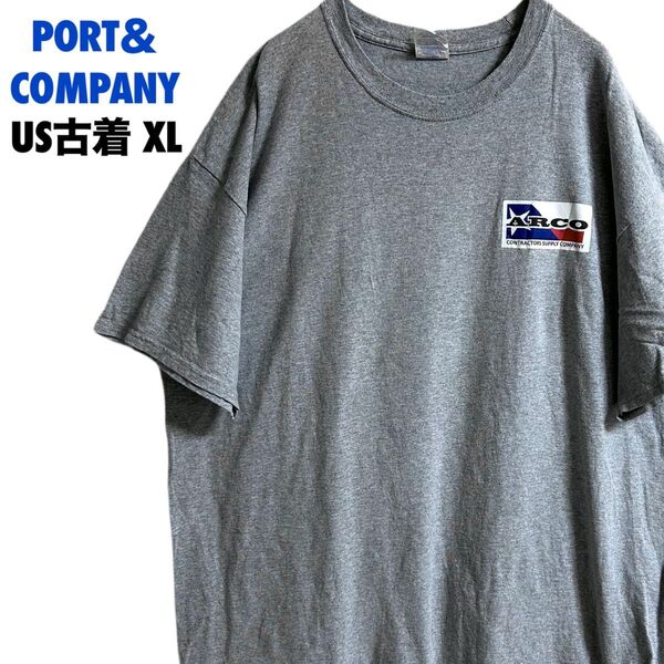 US古着 PORT&COMPANY 半袖Tシャツ バックプリント 企業 グレー XL ゆるだぼ