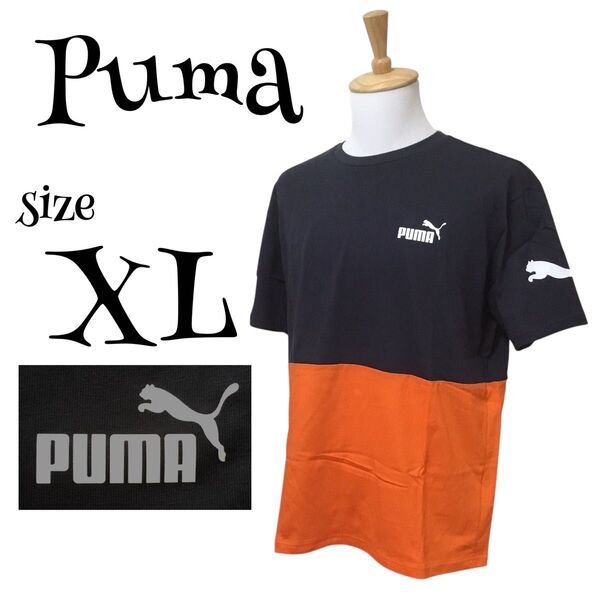 PUMA メンズ 半袖 Tシャツ XLサイズ オレンジ×ネイビー