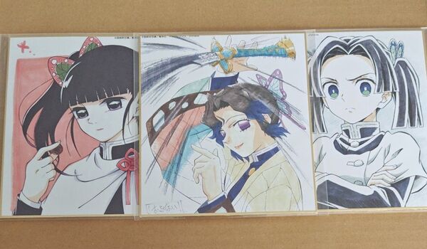 鬼滅の刃 全集中展 作画スタッフ 複製ミニ色紙 栗花落カナヲ 胡蝶しのぶ 神崎アオイ