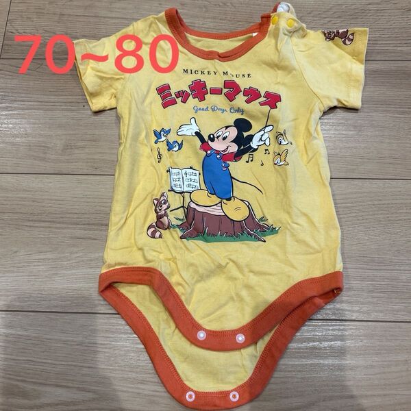 ロンパース 半袖 カバーオール ディズニー 子供服 ベビー 70 80 しまむら Disney ミッキー オレンジ