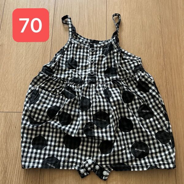 ワンピース フリル ノースリーブ ギンガムチェック 黒 ブラック manina 70 ベビー キッズ 子供服