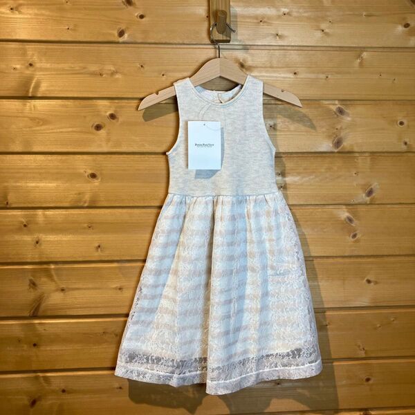 BeBe Petits Pois Vert ノースリーブ 切り替えボーダー レース ワンピース