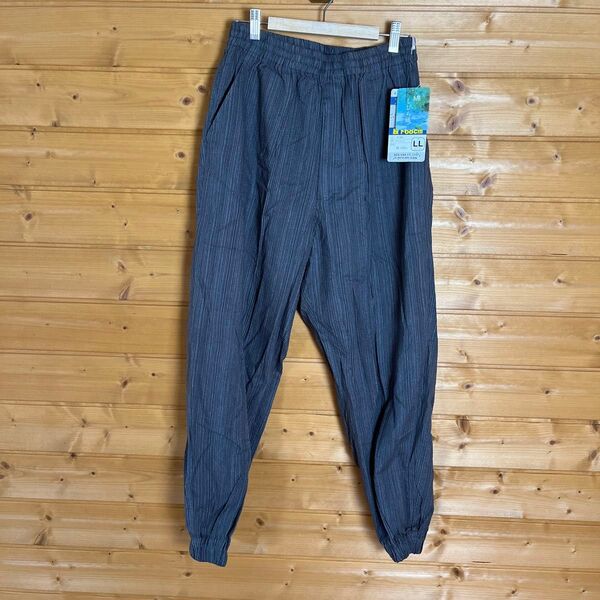 新品 綿素材 しじら織 ロングパンツ 夏素材 涼しいチャコールLLサイズ股下68㎝